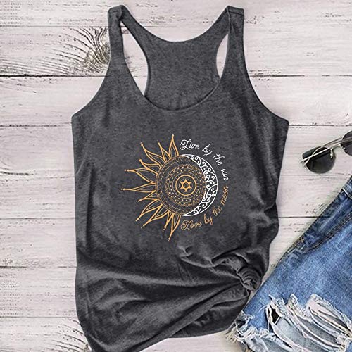 Padaleks Womens Sun Moon Tank Top Funny Printed Graphic Tees Shirts Summer Sleeveless O-Neck Casual Blouse Tops #TOP2