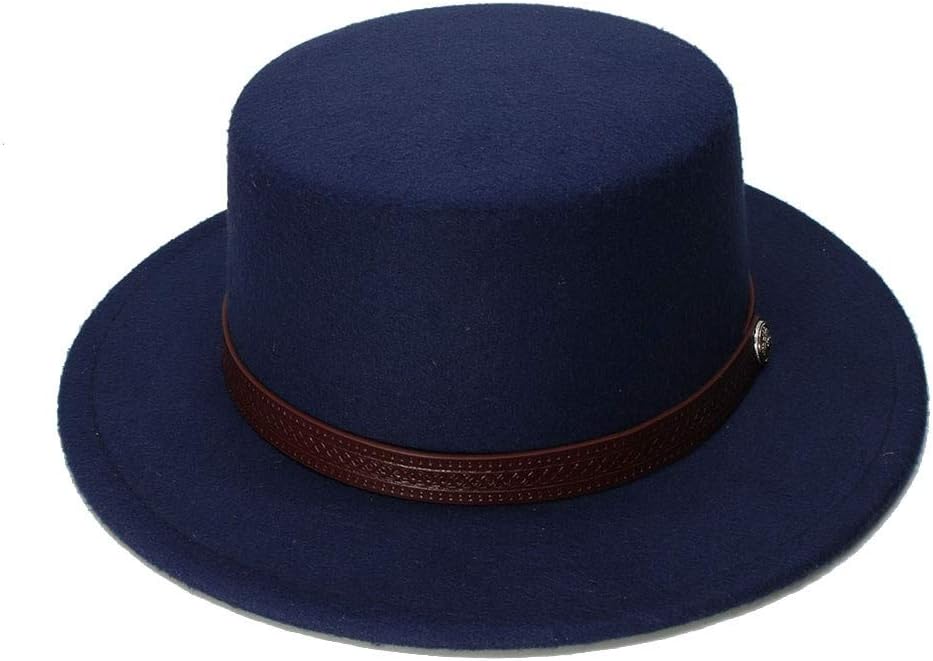 MISSMARCH Hipste Retro Kid Vintage Wool Encompassing Brim Cap Pork Pie Porkpie Bowler Hat Whole Coffee Leather Band(54cm/Adjusted) gentleman jazz British retro hat (Color : Dark blue, Size : 54cm)