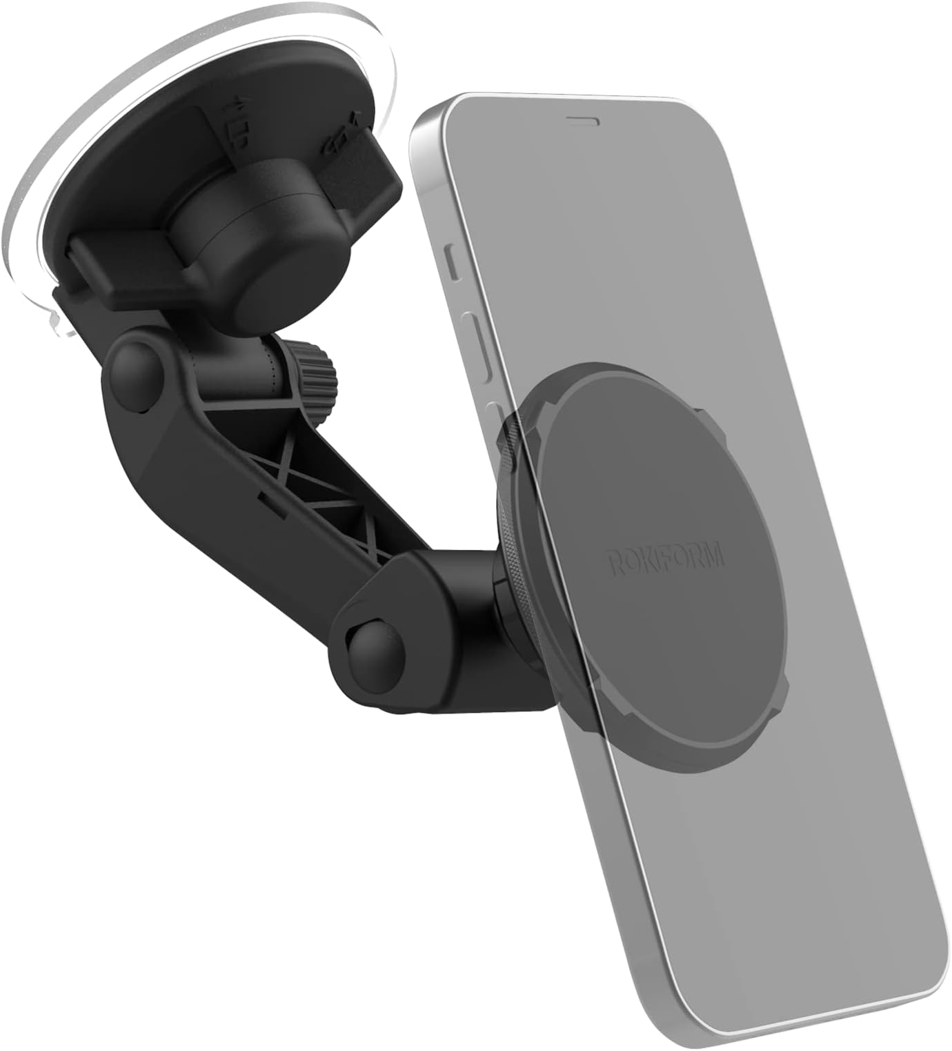 ROKFORM - Adjustable Magnetic Windshield Phone Holder, Compatible with MagSafe Phone Cases and Cases, Strong Suction Cup, 210° Tilt, 360° Rotation
