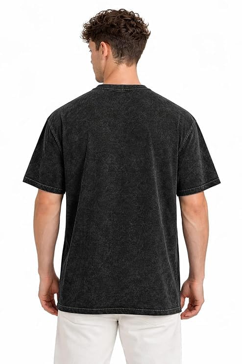 Image of VEL 240 GSM Heavy Pure Cotton Men's Graphic Print Oversized Fit Half Sleeve Round Neck Cotton Acid Wash Print T-Shirt (in, Alpha, XL, Regular, 1, Cloud Boston)