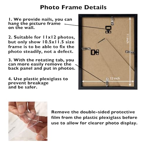 Image of JCJMY 11x12 Picture Frame Black for Wall Hanging or Tabletop, Wall Mounting Horizontally or Vertically, 11 x 12 Wall Gallery Poster Photo Frame with Shatter Resistant Plexiglass, Black