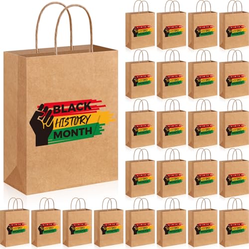 Geyoga 24 Pcs Kraft Black History Month Gift Bags with Handle Bulk Black History Month Treat Bags African Candy Goodie Bags Black Party Favors Bags for Black History Month Party Decor -  ANL-Geyoga-1905