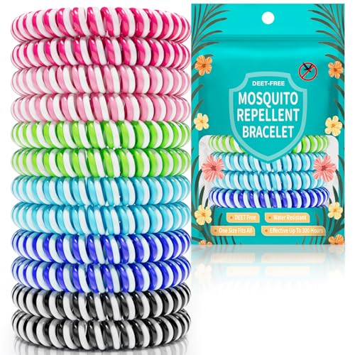 Mosquito Repellent Bracelet 12 Pack DEET-Free Natural Plant Oil 300 Hours Protection Waterproof and Stretchy Insect Repellent Bands for Men Women Kids Travel Gardening Camping Hiking