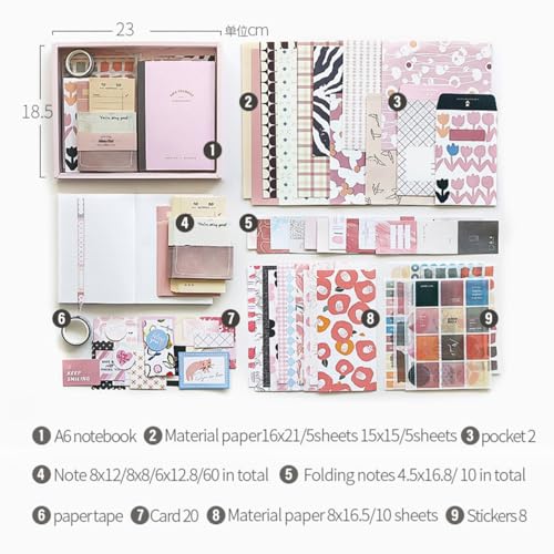 Image of The AutoStory Scrapbooking Kit A6 Junk Journal Notebook Cute Decals Decorative Cardstock Washi Tape DIY Craft Art Diary Planner Decor Keepsake Gift for Women Teens Girls (Warm Greetings, Pink)