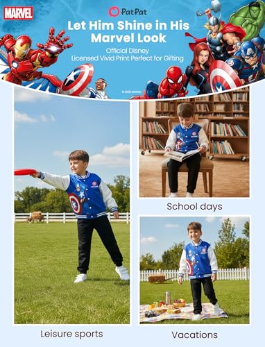 Image of Disney Marvel Bomber Jacket Spider Man Toy Story Cars Varsity Cardigan2-13Y | Officially Licensed Snap Button Coat,Fall Star Wars Graphic Cloth Top,Hulk Venom Stitch Mickey Lightning Mcqueen Kids Apparel