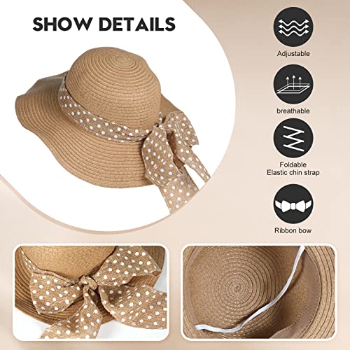 Leumoi 2 Pcs Girl Straw Hats Sun Hat Toddler Beach Hat with Bow Knot Kids Summer Straw Cap for Little Girl Kids 3 to 5 Years3