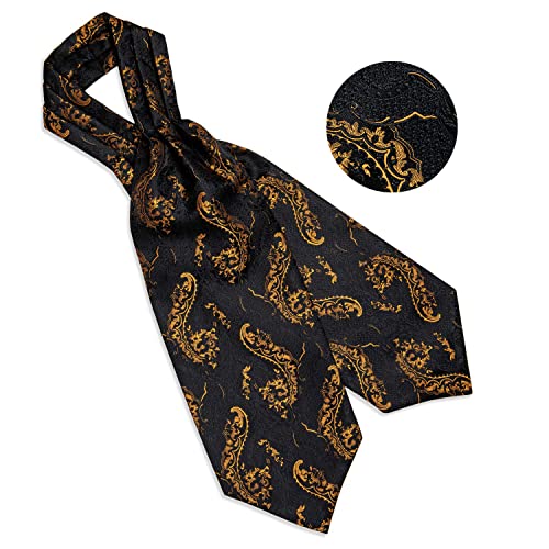 Image of DiBanGu Silk Woven Ascot Cravat with Pocket Square Set for Men | Paisley Ascot,Wrinkle-Resistant,Silky Smooth,Easy to Match,Cufflinks,Tie Ring,Wedding,Ceremonies,Party Occasions,Banquet