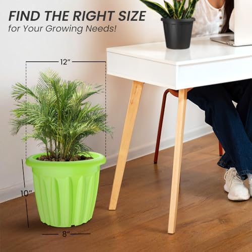Image of YUCCABE ITALIA SHERA Floot 12 Inch Plastic Flower Pot 3 Piece Set of Round Shape Planter for Home Garden Seedling Planter for pots (Green)