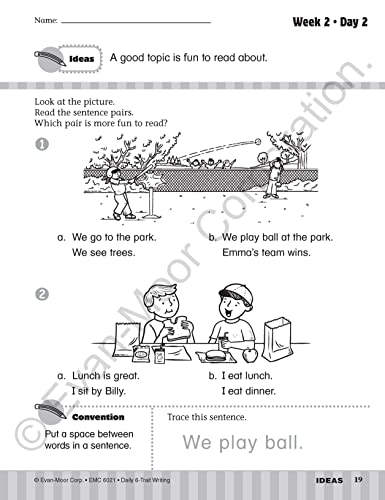 Evan-Moor Daily 6-Trait Writing, Grade 1, Homeschool and Classroom Resource Workbook, Reproducible Worksheets, Teaching Edition, Lesson Plans, Ideas, Organization, Word Choice, Sentence Fluency, Voice - Image 6