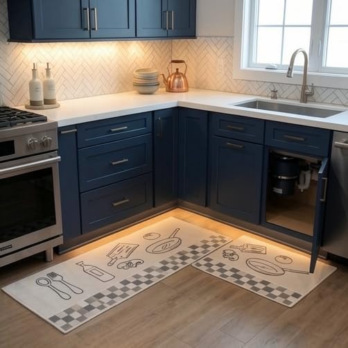 Image of HomeCloud Anti Fatigue Kitchen Rug Printed Thick Anti Slip, Washable, Big Size, Designer Folding Kitchen Mat for Home BedroomStandard Size (41 x 122 cm 41 x 61 cm) (Check Box Tools Beige)