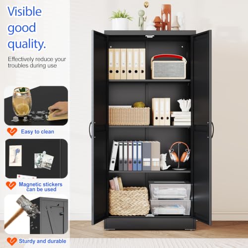 Image of GAIOUS 63 inch Tall Metal Storage Cabinet Black Cupboard Kitchen Pantry Cabinet