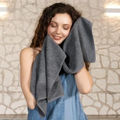 nice homeit Handtuch-Set, mittelgroß, aus 100 % Baumwolle, 8 Stück, hergestellt in Italien, extra weich, saugfähig, 2 Handtücher + 2 Gästetücher + 4 Waschlappen (Dunkelgrau) – Bild 5