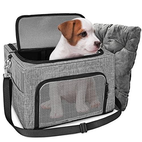 SlowTon Dog Booster Car Seat, Reinforce Metal Frame Safe Pet Car Seat with Seatbelt & Waterproof Pee Pad & Top Cover | Portable Collapsible Puppy Carrier Bag | for Small Dogs Cats (with Soft Pad) by SlowTon - Used condition - US$25.03