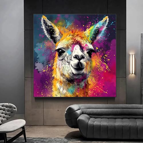 Toile murale colorée de lama portrait animalier abstrait chic - 3
