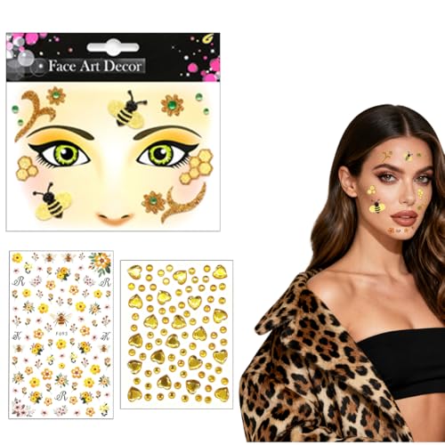 ZORVYN 3 unidades de pegatinas decorativas, tatuajes temporales de abejas, accesorios para disfraces de abeja, decoración facial para carnaval, pegatinas para el rostro