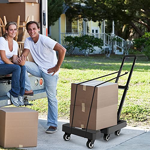 Solejazz Folding Hand Truck Dolly, Portable Dolly For Moving, 500Lb Luggage Cart Dolly With 6 Wheels & 2 Bungee Cords For Luggage, Travel, Moving, Shopping, Office Use, Black #TOP5