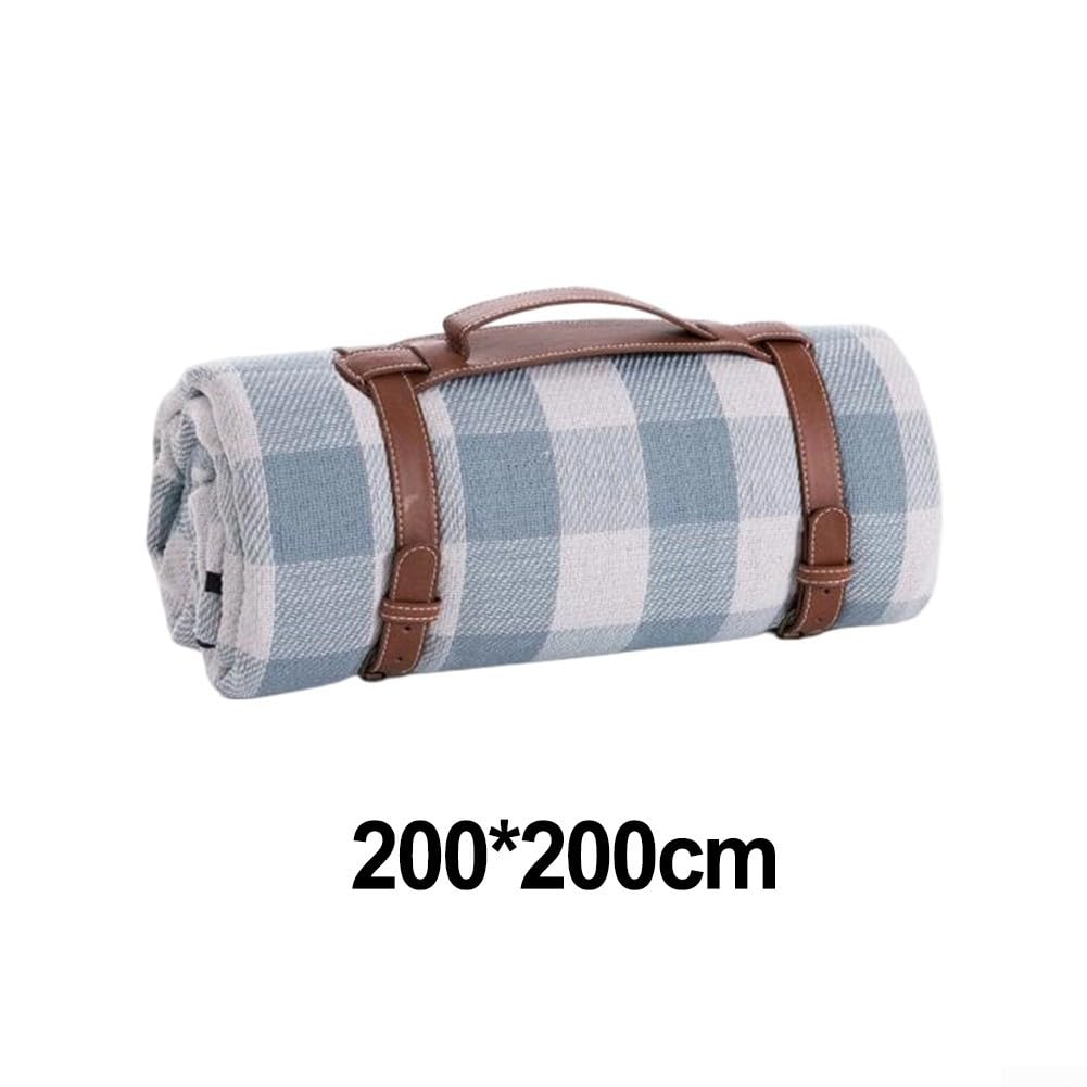 Tappetino da picnic gigante impermeabile, 200 x 200 cm, a prova di sabbia, con strato superiore morbido, per parco, escursionismo, attività all'aperto, plaid grigio (plaid azzurro 2 x 2 m)