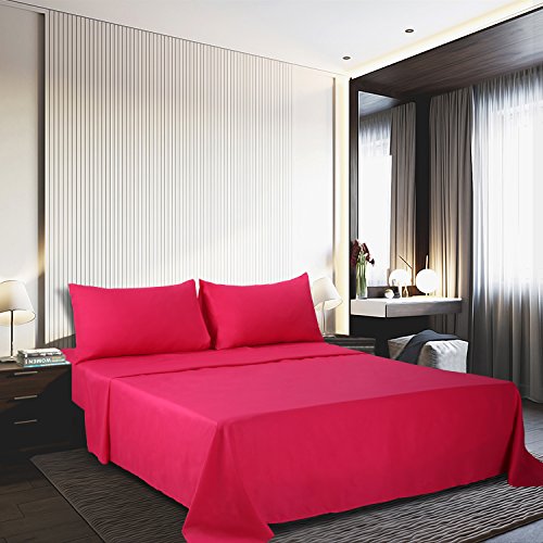 Image of Best Season Microfiber Deep Pocket /Soft, 1800 Thread Count, 4-Piece Bed Sheet Set (1 Flat, 1 Fitted Sheet, 2 Pillow Covers), Full, Hot Pink