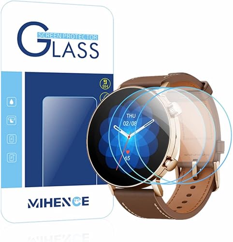 [3 piezas] Protector de pantalla compatible con Amazfit GTR 3 Pro edición limitada, película protectora de vidrio templado antiarañazos 9H