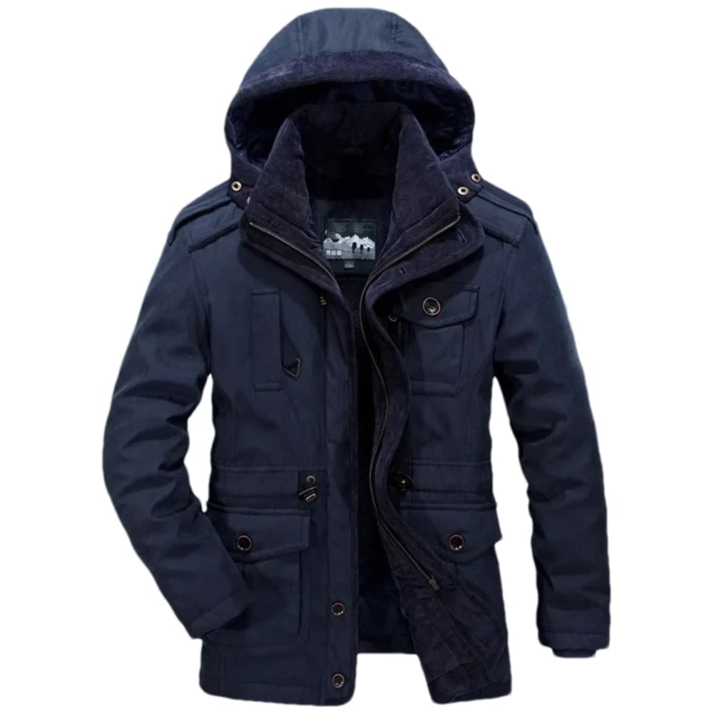 Adhdyuud Men Thick Warm Parkas Jacket Winter Outdoor Cashmere Liner Detachable 2 In 1 Multi-Pocket Coats