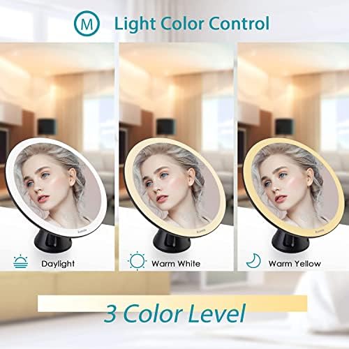 Auxmir Rechargeable Magnifying Mirror with Light, 10X Magnification Makeup Mirror with LED & Suction, 360° Rotating Mirror with 3 Brightness for Bathroom, Dressing Table, Desk, Bedroom, Black