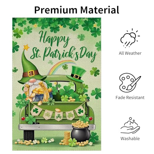 Ouwealy 12x18 Inch St Patricks Day Garden Flag Double Sided, Gnome & Clovers Yard Flag for Outdoor Decoration — view 4