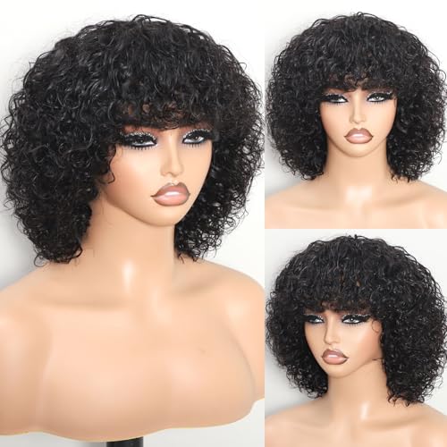 REMESSE Short Curly Human Hair Wigs Curly Bob Wig Human