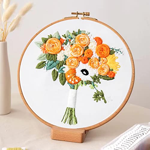1-Pack Embroidery Kit, Three-Dimensional Flower Pattern Beginner Embroidery Starter Kit,Stamped Embroidery Kits For Adults Beginner With Stitch Instructions, Embroidery Tools #TOP4