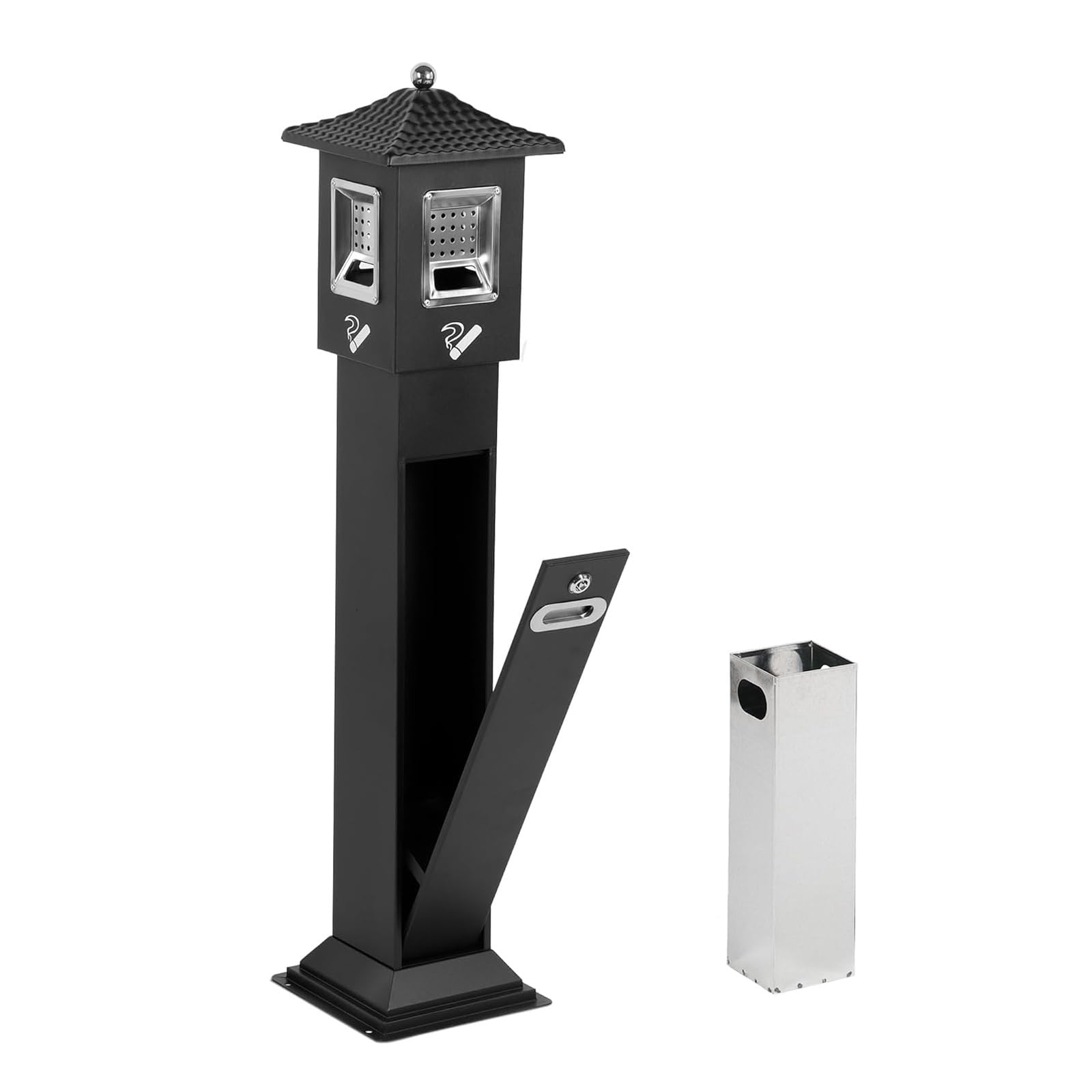 Poubelle extérieure en acier inoxydable avec cendrier sur pied pour parcs et stations-service