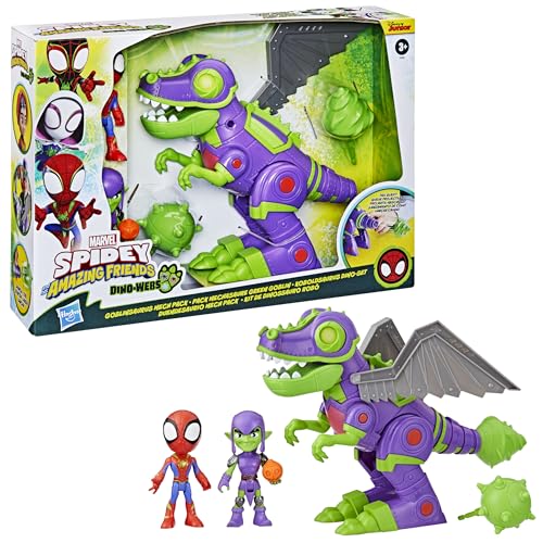 Marvel Spidey and His Amazing Friends Dino-Webs Goblinsaurus Mech Pack, 2 Action Figures and Dino Mech Suit, Preschool Super Hero Toys for Kids 3+ by Marvel - Used condition - Image 2