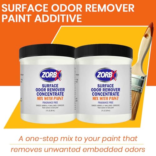 ZORBX 3 Oz Concentrate Surface Odor Remover Paint Additive – Mix 2 Jar in 4 Gallons of Paint for Wall, Ceiling & All Paintable Surface – Helps Remove Odor from Smoke, Mildew, Fire Damage, Cooking, Pet ZORBX 3 Oz Concentrate Surface Odor Remover Paint Additive – Mix 2 Jar in 4 Gallons of Paint for Wall, Ceiling & All Paintable Surface – Helps Remove Odor from Smoke, Mildew, Fire Damage, Cooking, Pet