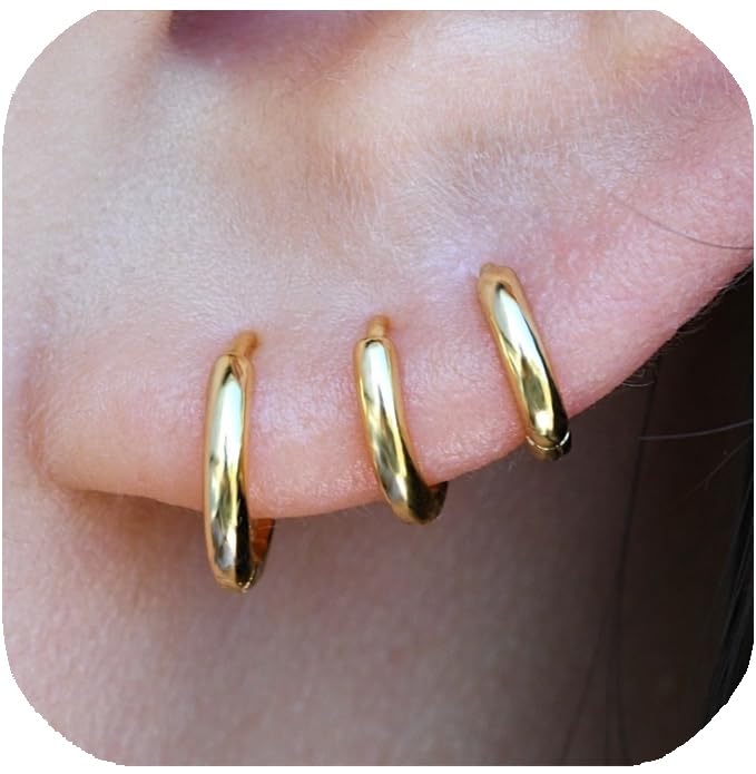 925 Sterling Silver Small Gold Huggie Hoop Earrings for Women Men,14K Gold Plated Cartilage Hoop Earring, Helix, Tragus, Earlobe Tiny Hoops, Lightweight Hypoallergenic Earrings Cuff