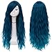 Mildiso Long Blue Wigs for Women Fluffy Curly Wavy Cosplay Costume Wig with Bangs M062B