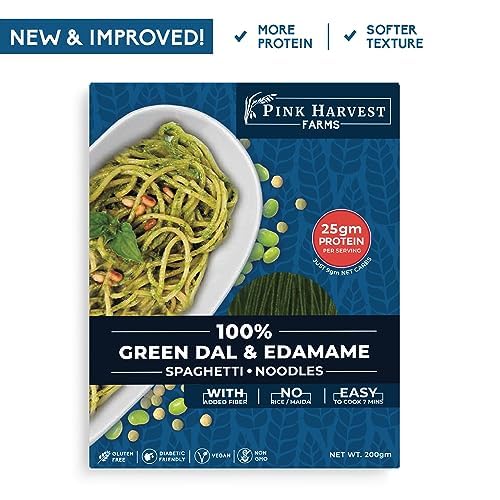 Image of Pink Harvest Farms Green Dal & Edamame Spaghetti Noodles | No Rice - No Maida | Vegan | Gluten Free | High Protein | 3 x 200gm Pack