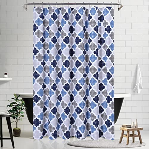 Glowsol Navy Shower Curtain, 72"×96", Dark Navy/Blue/Grey, Long Shower Curtain Geometric Quatrefoil Moroccan Pattern Farmhouse Shower Curtain For Bathroom #TOP5
