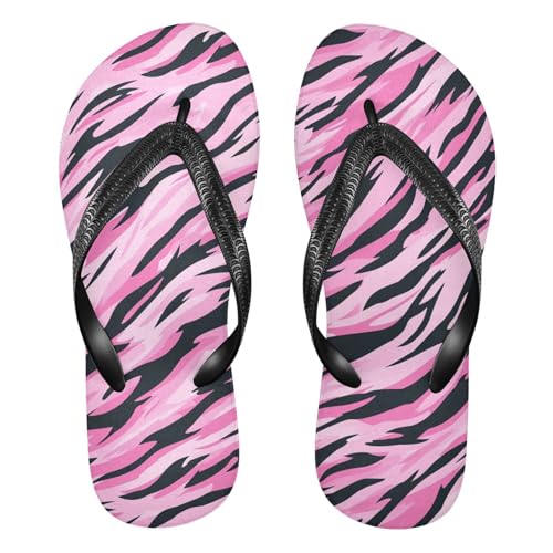 tplaotee Chanclas de goma con estampado de piel de melocotón negro y de secado rápido para playa, ducha, piscina, caminata, Estampado de piel de tigre de melocotón negro a la moda, 8-9