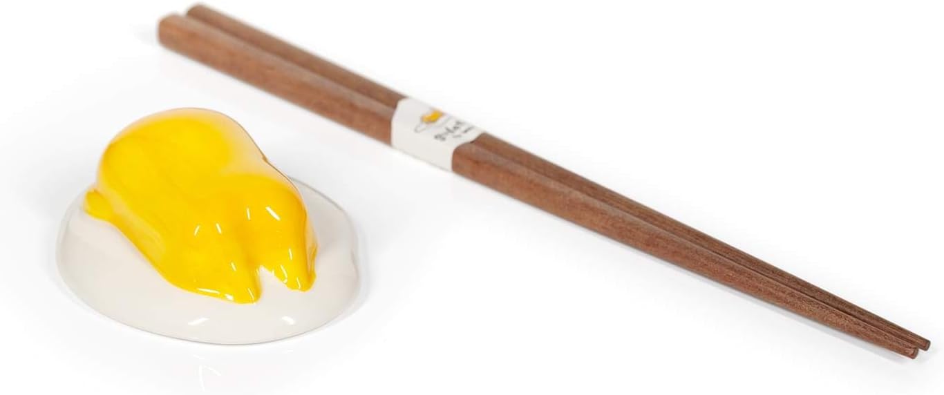 Gudetama The Lazy Egg Chopstick Set & Ceramic Holder | Reusable Chopsticks Set Includes Durable Natural Wood Chopsticks & The Lazy Gudetama Egg As A Holder