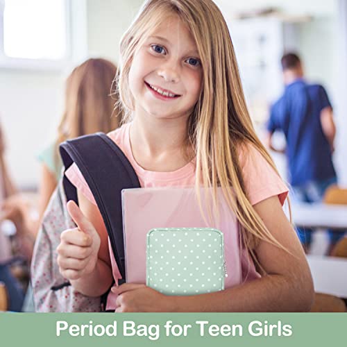 Image of Sanitary Pad Storage Bag Portable Period Bag for Teen Pads /Sanitary Napkins /Small Tampons, Sanitary Napkin Storage Bag First Period Gifts for Teen Girls (Green Dot)