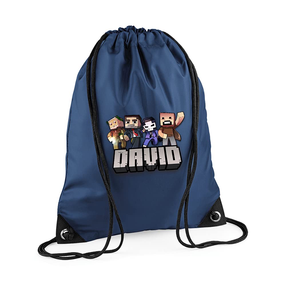 Getagift Boys French Navy Personalised Any Name Cool Pixel Art Funny Gaming Enthusiast, Back To School, Premium Drawstring Bag, Pe Gym Kit School, Swimming, Birthday/Secret Santa, Pe Kids Sport Rucksack. (French Navy)