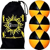 Flames N Games ASTRIX UV Thud Juggling Balls set of 3 (BLACK/ORANGE) Pro 6 Panel Leather Juggling...