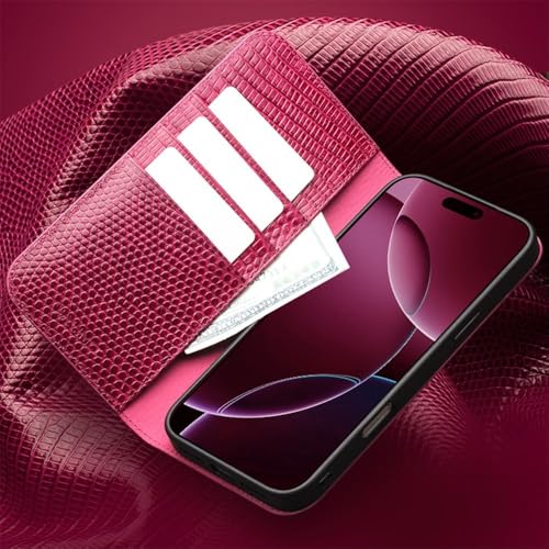 Housse iPhone 17 cuir véritable rose antichoc à clapet aimanté - 3