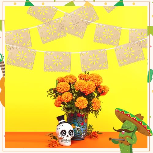 Image of Simgoing 4 Pack Cielito Lindo Party Decoration Wooden Papel Picado Banner Fiesta Mexican Decoration Cielito Lindo Wedding Banner for Cinco De Mayo Baby Shower Dia De Los Muertos(Classic)