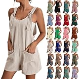 KICILVS Summer Short Rompers for Women 2025 Sleeveless Tie Knot Strap Jumpsuit Casual Loose Bib Overalls with Pockets