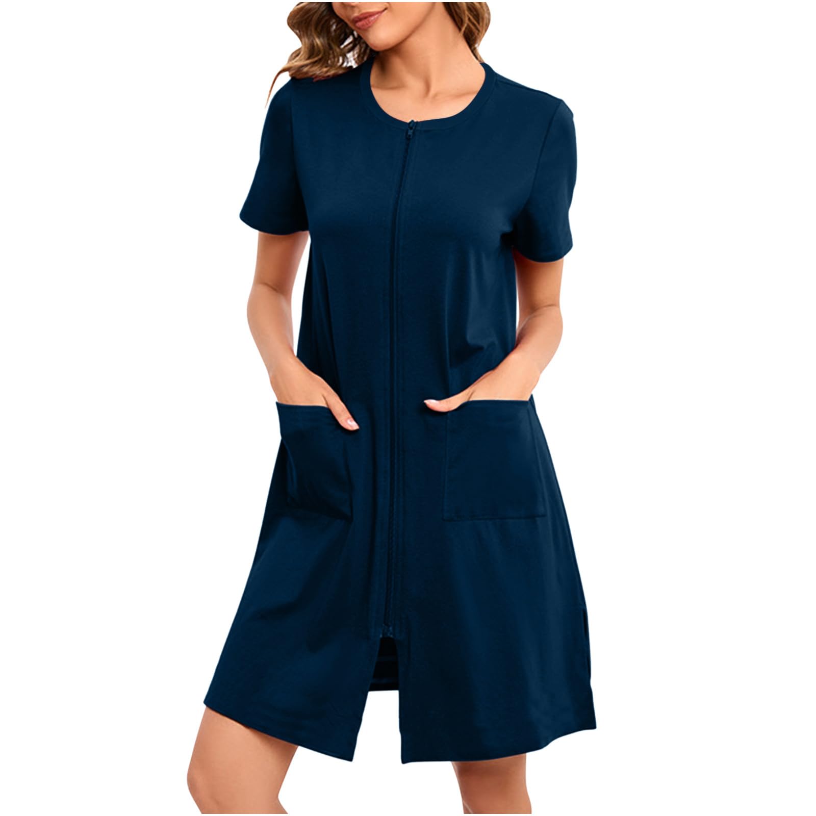 2026 Fashion Sleepwear for Women Solid Color Scoop Neck Robe Dress Casual Oversized Comfy Bathrobe with Pockets