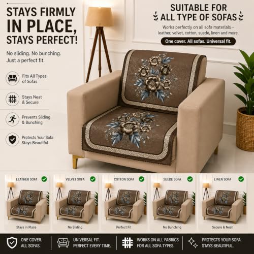 Image of Homerz Premium Waterproof Jasmine Joe Sofa Seat Cover - Floral Printed Sofa Protector | Non-Slip, Washable & Durable Sofa Protector (Mouse, 1 Seater with Back)
