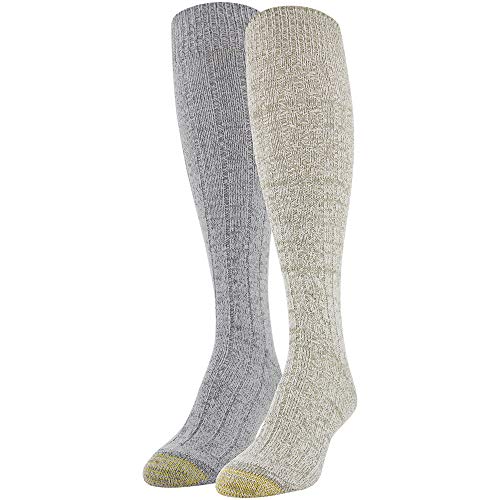 Gold Toe Women's Recycled Soft Cable Knee Highs, 2 Pairs, Oatmeal, Grey, Shoe Size: 6-9