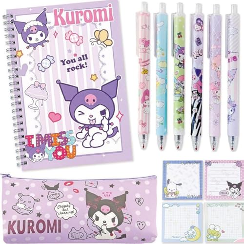 SKY-TOUCH Cute Kuromi School Supplies Stationery Gift Set Including Gel Pens Notebook Pencil And Sticky Note for School Supplies Office Anime Gifts for Girls
