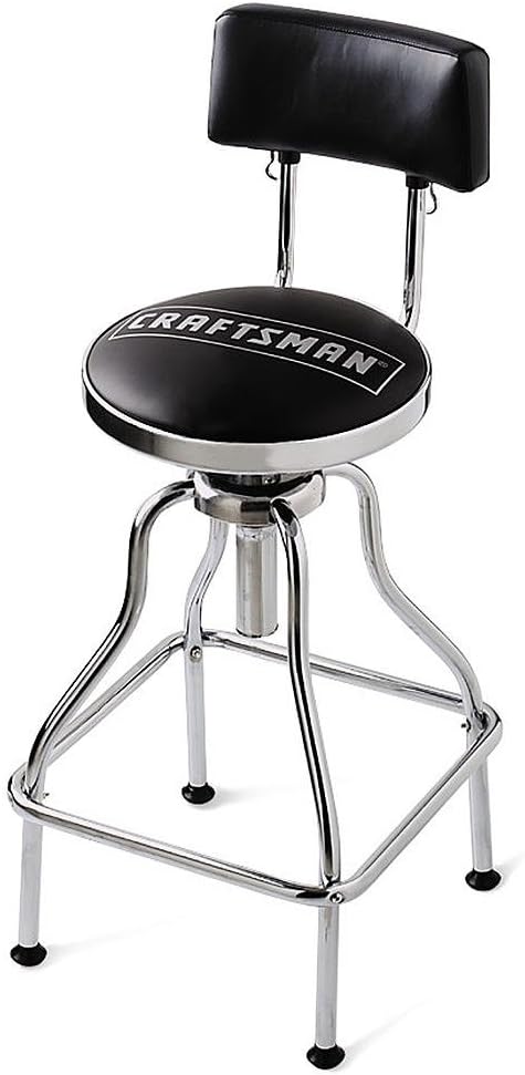 Craftsman Chrome and Vinyl Hydraulic Stool - Comfortable Swiveling Barstool for Home Bar Shop or Garage (Black)