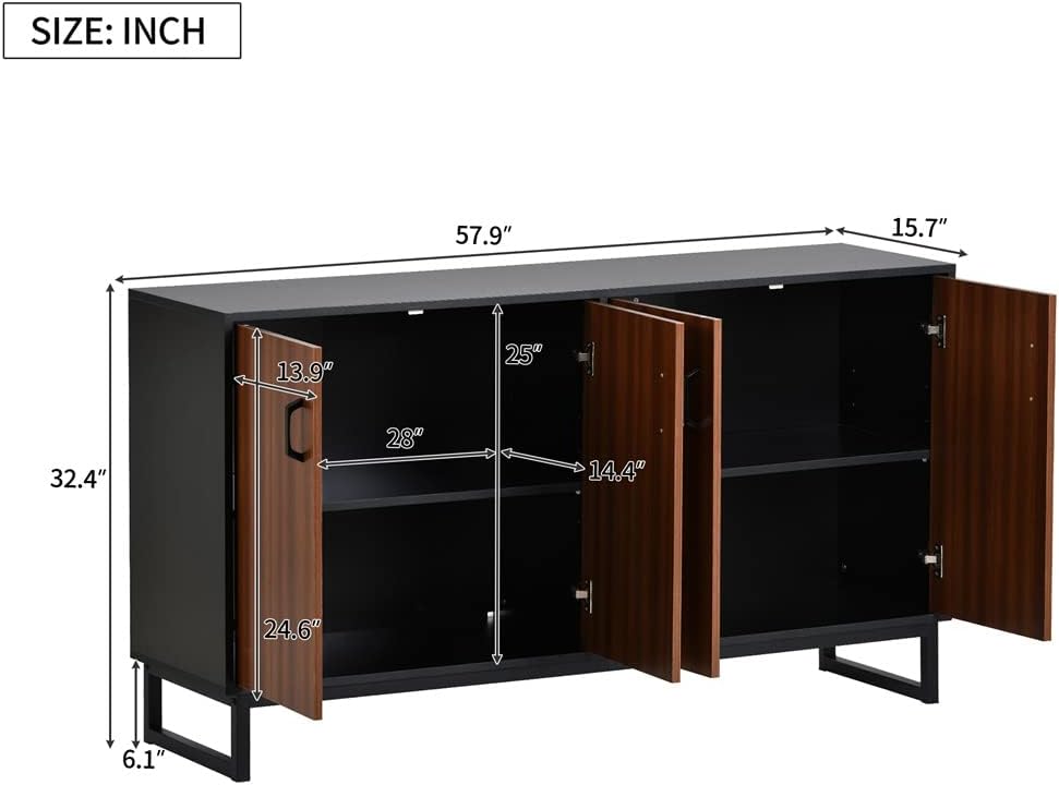 Large Storage Space Sideboard with Adjustable Shelves in Foyer Living Room and Kitchen Brown Living Room Cabinet Furniture (D As Shown)