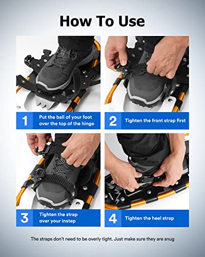 Gorpore Snowshoes For Women Men Youth, 21/25/30 Inches Lightweight Aluminum Alloy All Terrain Snowshoes For Hiking, Heel Lift Riser For Mountaineering With Double-Ratchet Binding & Carrying Tote Bag #TOP3
